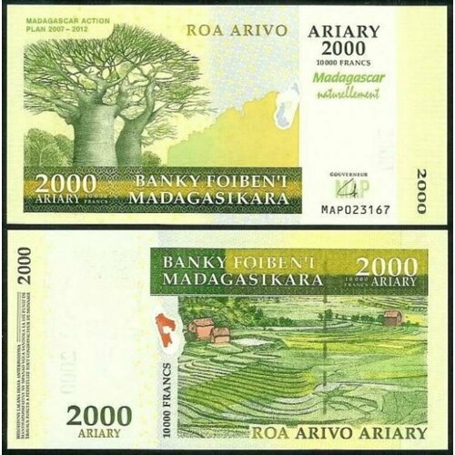 Мадагаскар 2000 ариари 2007 банкнота номиналом 10000 ариари 2007 2015 годов мадагаскар