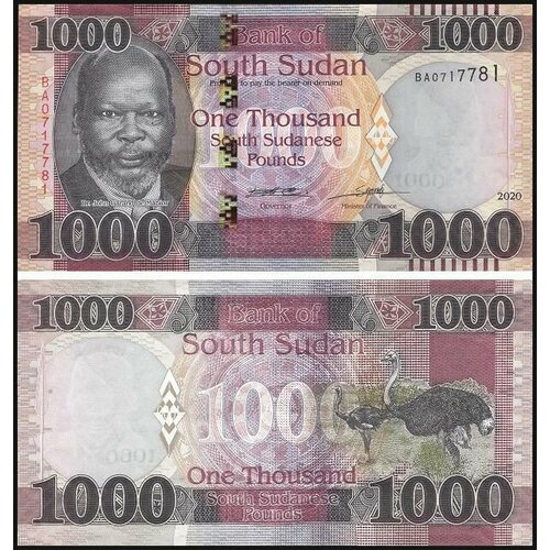Банкнота Южный Судан 1000 фунтов 2020 года UNC южный судан банкнота 100 фунтов 2019 лев джон гаранг де мабиор unc