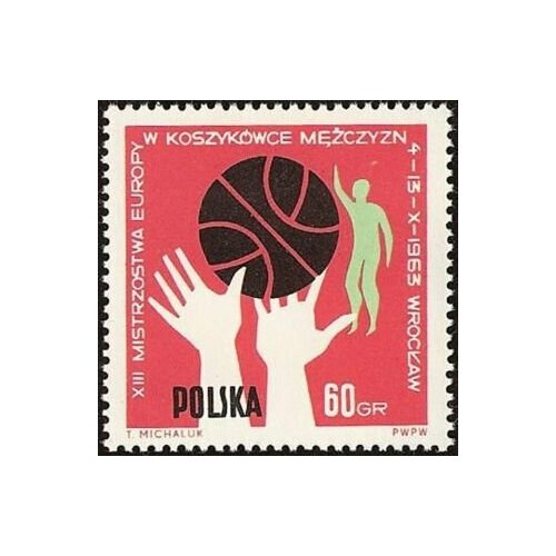 (1963-051) Марка Польша Баскетбол (Карминовая) 13 Чемпионат Европы по баскетболу II O литва 1 лит 2011 г чемпионат европы по баскетболу