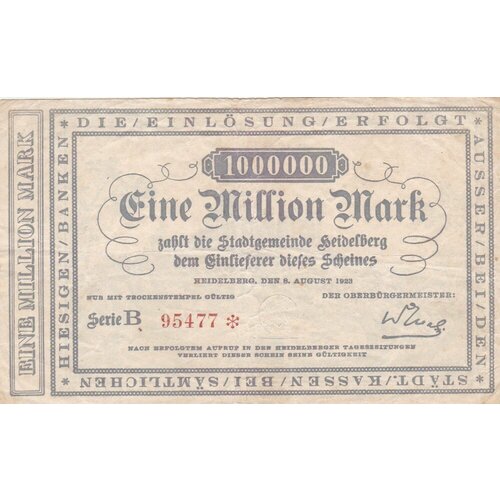 Германия (Веймарская Республика) Гейдельберг 1000000 марок 1923 г. германия веймарская республика пфальц 1000000 марок 1923 г