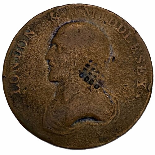 Великобритания, Лондон токен 1/2 пенни 1792 г. (Миддлсекс) великобритания токен принц уэльский 1 2 соверена 1854 г