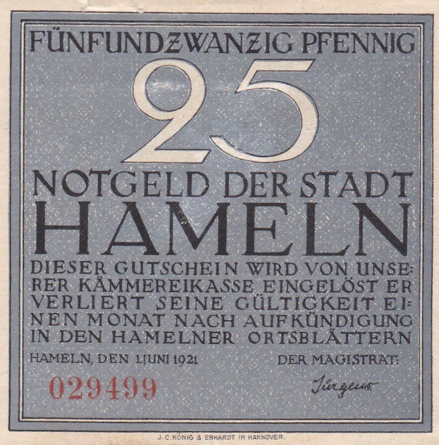 Германия (Веймарская Республика) Хамельн 25 пфеннигов 1921 г.