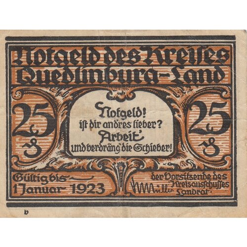Германия (Веймарская Республика) Кведлинбург 25 пфеннигов 1921 г. (B)