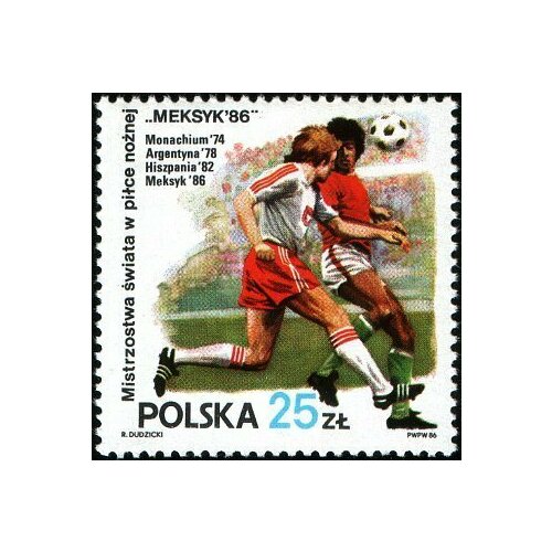 (1986-016) Марка Польша Футбол Чемпионат мира по футболу 1986, Мехико III Θ