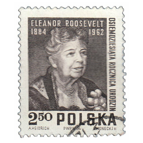 (1964-074) Марка Польша Элеонора Рузвельт 80 лет со дня рождения Э. Рузвельт III Θ марка элеонора рузвельт 1964 г