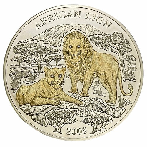 клуб нумизмат монета 500 франков руанды 2006 года серебро олимпиада 2008 Руанда 1000 франков 2008 г. (Дикая природа с бриллиантами - Африканский лев)