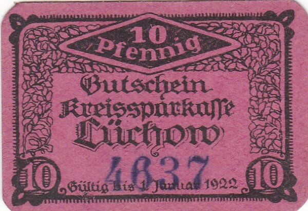 Германия (Веймарская Республика) Люхов 10 пфеннигов 1921 г.