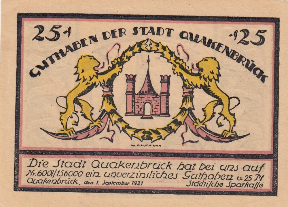 Германия (Веймарская Республика) Квакенбрюк 25 пфеннигов 1921 г. (2)