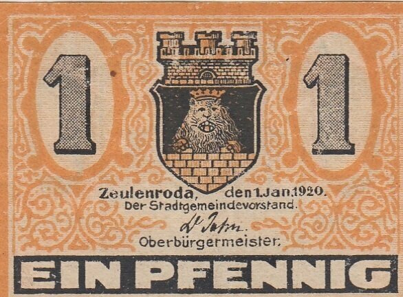 Германия (Веймарская Республика) Цойленрода 1 пфенниг 1920 г. (17)