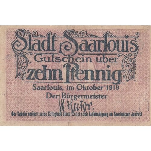 Германия (Веймарская Республика) Саарлуис 10 пфеннигов 1919 г. (3) монета германия 10 пфеннигов 1919 год