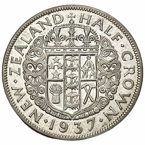 монета великобритания 1 2 кроны 1954 год король георг vi 6 2 Новая Зеландия 1/2 кроны 1937 г.