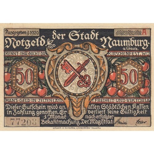 Германия (Веймарская Республика) Наумбург 50 пфеннигов 1920 г. (A) (2) германия веймарская республика наумбург 50 пфеннигов 1920 г a