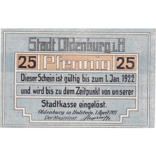 Германия (Веймарская Республика) Ольденбург 25 пфеннигов 1921 г. (Вид 3) германия веймарская республика грайц 25 пфеннигов 1921 г вид 3