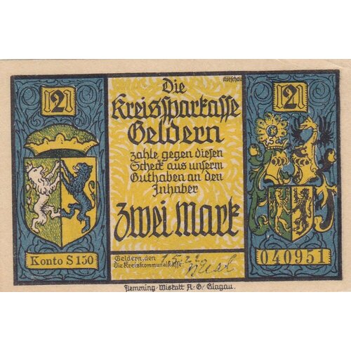Германия (Веймарская Республика) Гельдерн 2 марки 1922 г. (2) германия веймарская республика вайнхайм 2 марки 1922 г