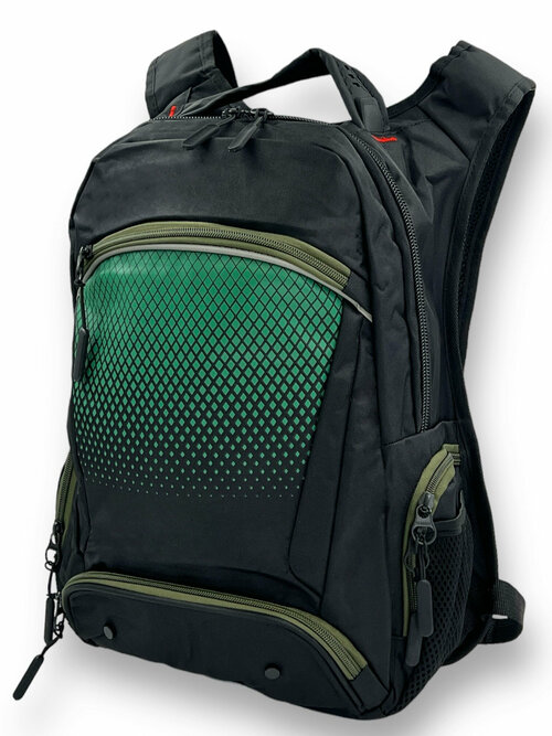 Школьный рюкзак черно-зеленый для подростка мальчики с анатомической спинкой