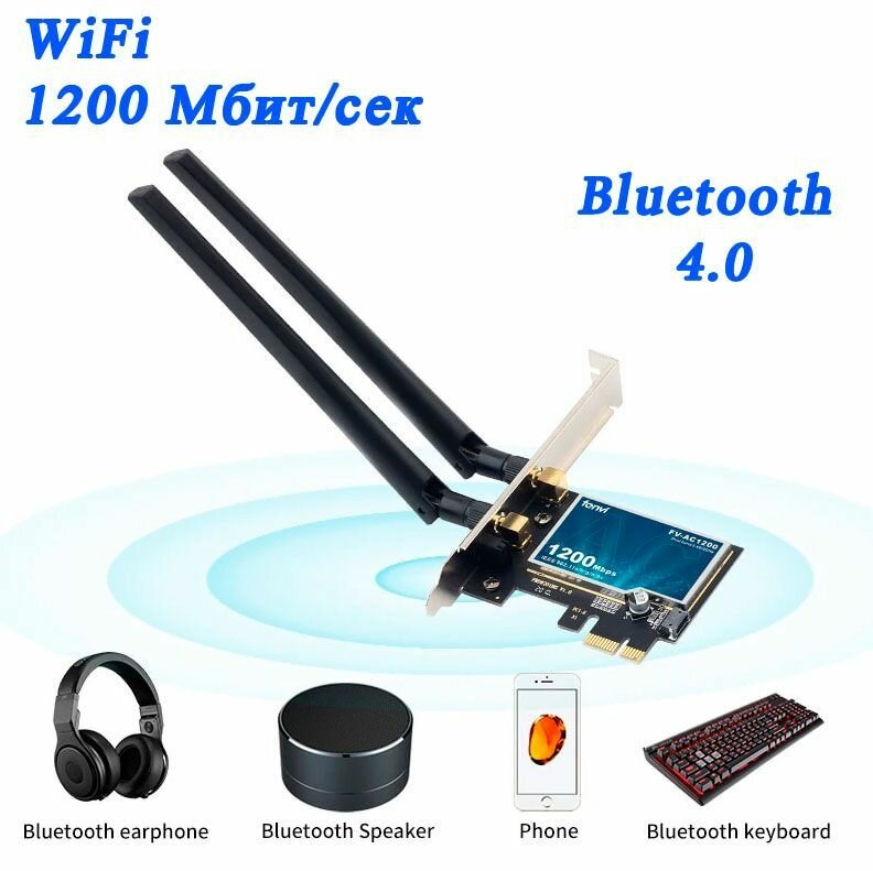 Двухдиапазонный Wi-Fi-адаптер 1200 Мбит/с, 802.11ac с Bluetooth 4,0, PCI-E, Wi-Fi-Адаптер 2,4 ГГц/5 ГГц