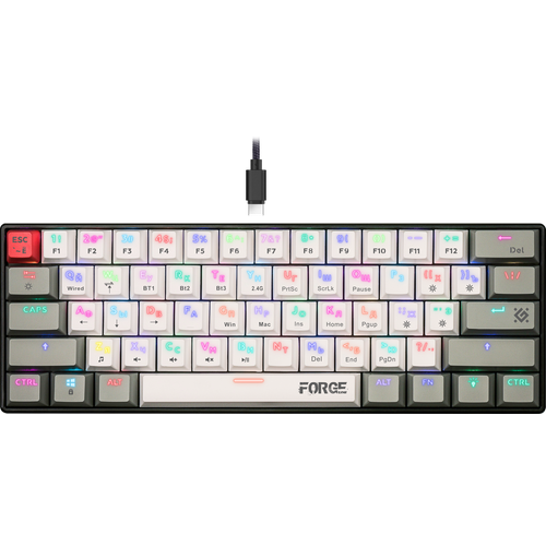 Беспроводная игровая клавиатура DEFENDER FORGE GK-345B (USB Type С, Bluetooth, 2.4 ГГц, OUTEMU BROWN, RGB подсветка, 61 кл.) (45345)