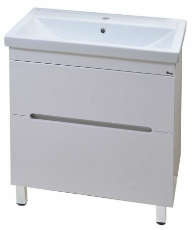 фото Тумба Emmy Вита 80 напольная, два ящика, с раковиной Фостер, цвет: белый