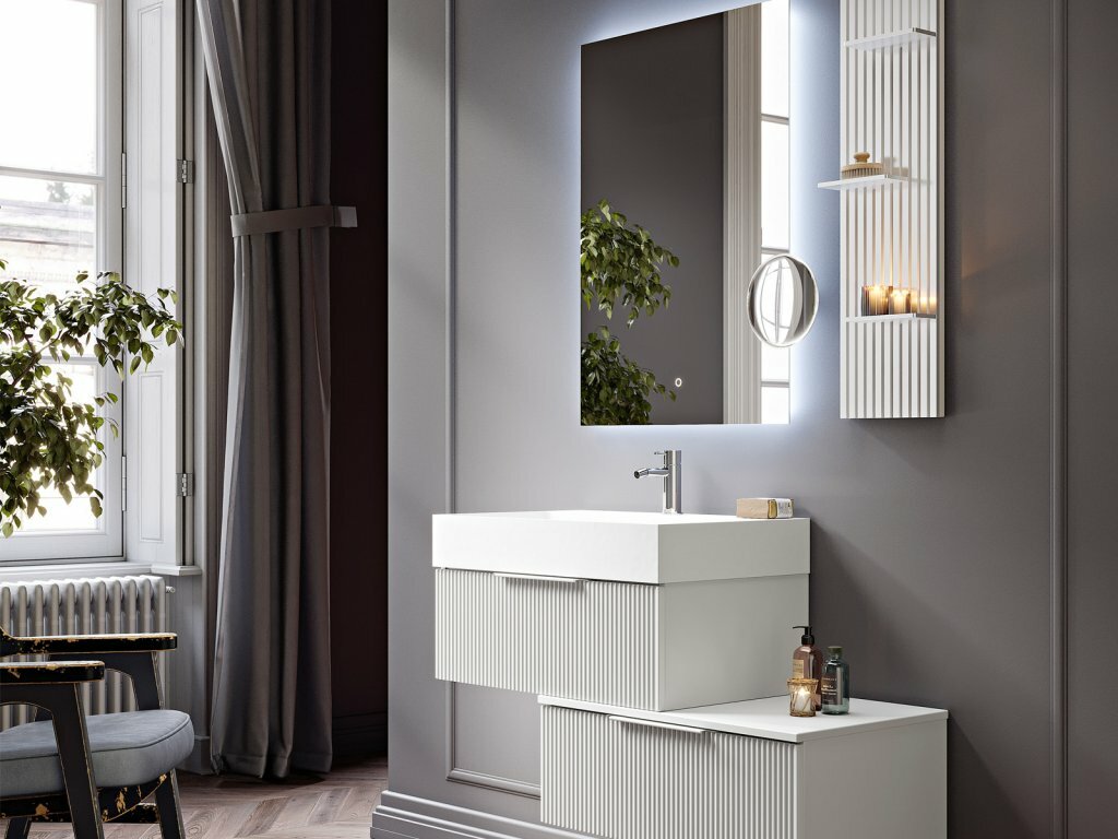 фото Cezares PREMIUM PLISSE База под раковину подвесная с выдвижным и внутренним ящиком, Grigio nuvola 90x44x43, 55444