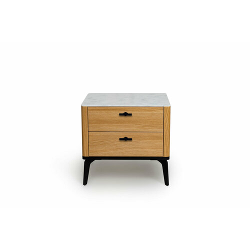 Прикроватная тумба цвет корпуса дуб натуральный, цвет топа белый мрамор, (Габариты: 500 x 430 x 490 mm)
