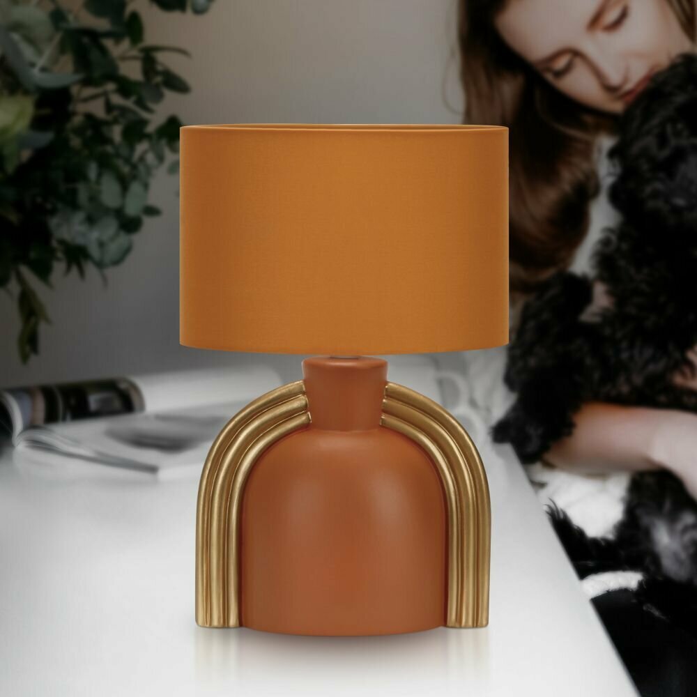 Настольный светильник с абажуром для спальни Rivoli Bella 7068-501 40 Вт, керамика, оранжевая