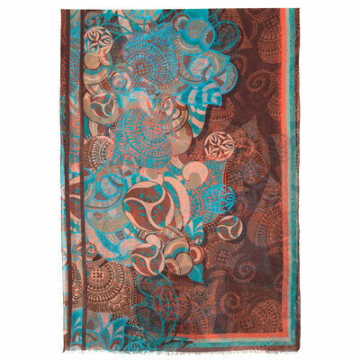 Палантин Павловопосадская платочная мануфактура, 230х80 см, голубой, коричневый