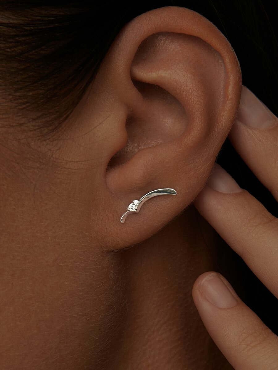 Серьги клаймберы MIESTILO, серебро, 925 проба, родирование, фианит