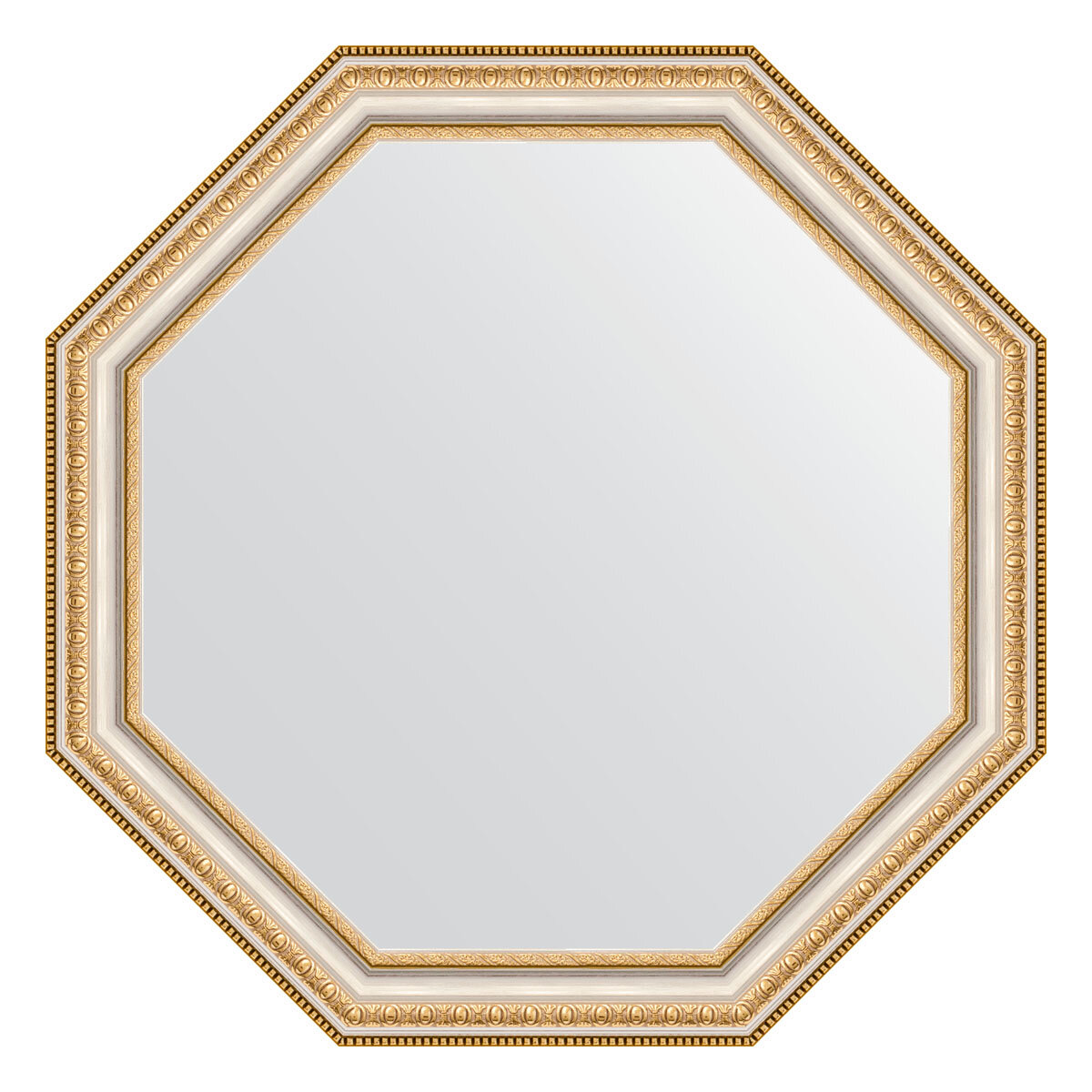 Зеркало настенное Octagon EVOFORM в багетной раме золотые бусы на серебре, 61,6х61,6 см, для гостиной, прихожей, спальни и ванной комнаты, BY 3710