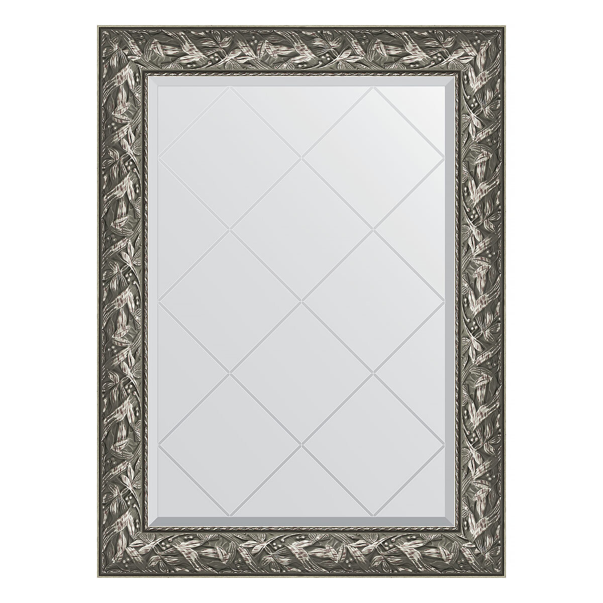 Зеркало настенное с гравировкой EVOFORM в багетной раме Византия серебро, 79х106 см, для гостиной, прихожей, спальни и ванной комнаты, BY 4200