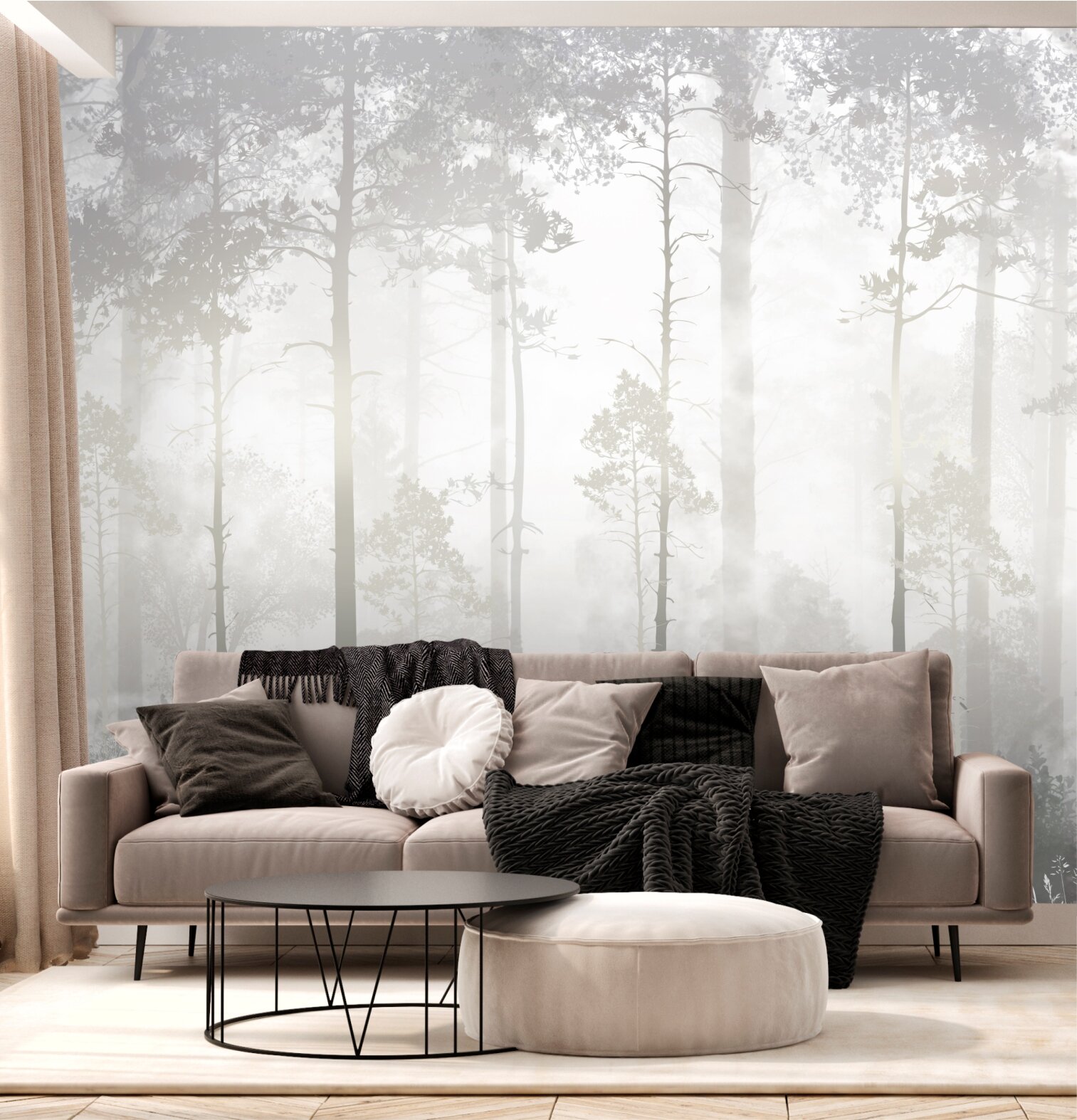 фото Фотообои "Таинственный лес в тумане" 300*260 см для кухни, гостиной, спальни