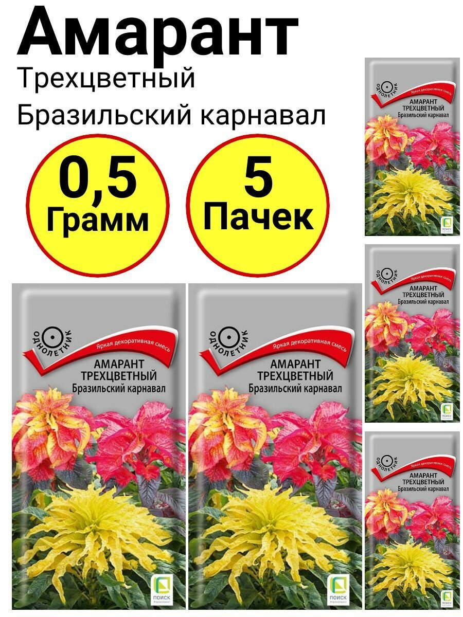 Амарант трехцветный Бразильский карнавал Однолетник 01 грамм Поиск - 5 пачек