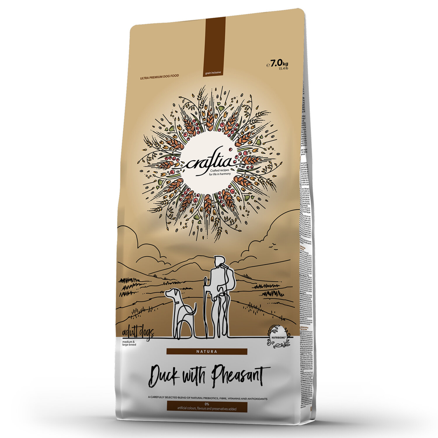 CRAFTIA NATURA Сухой корм для взрослых собак средних и крупных пород из утки с фазаном 7 кг