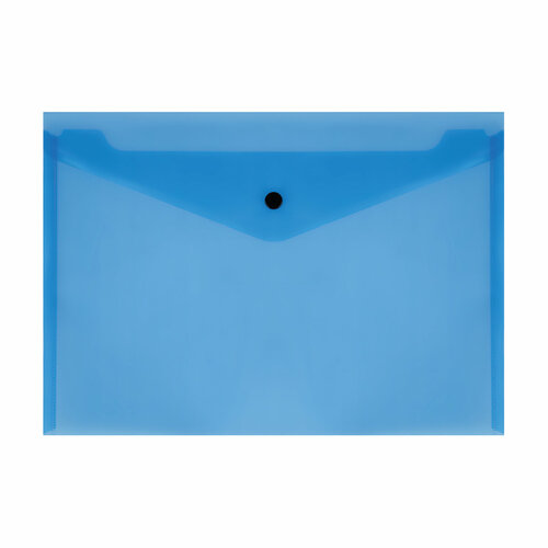 Папка-конверт на кнопке СТАММ А4, 150мкм, пластик, прозрачная, синяя, 20 шт