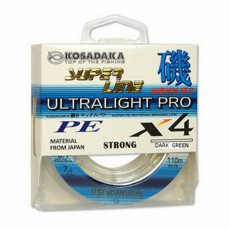 Шнур плетен. Kosadaka "SUPER LINE PE X4 Ultralight PRO" 110м, цв. dark green; 0,08 мм; 4,90 кг