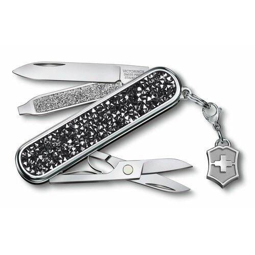 Нож Victorinox Classic Brilliant Crystal черный/серебристый (0.6221.35) швейцарский нож брелок victorinox classic sd precious alox iconic red длина лезвия 4 см 5 функций 0 6221 401g