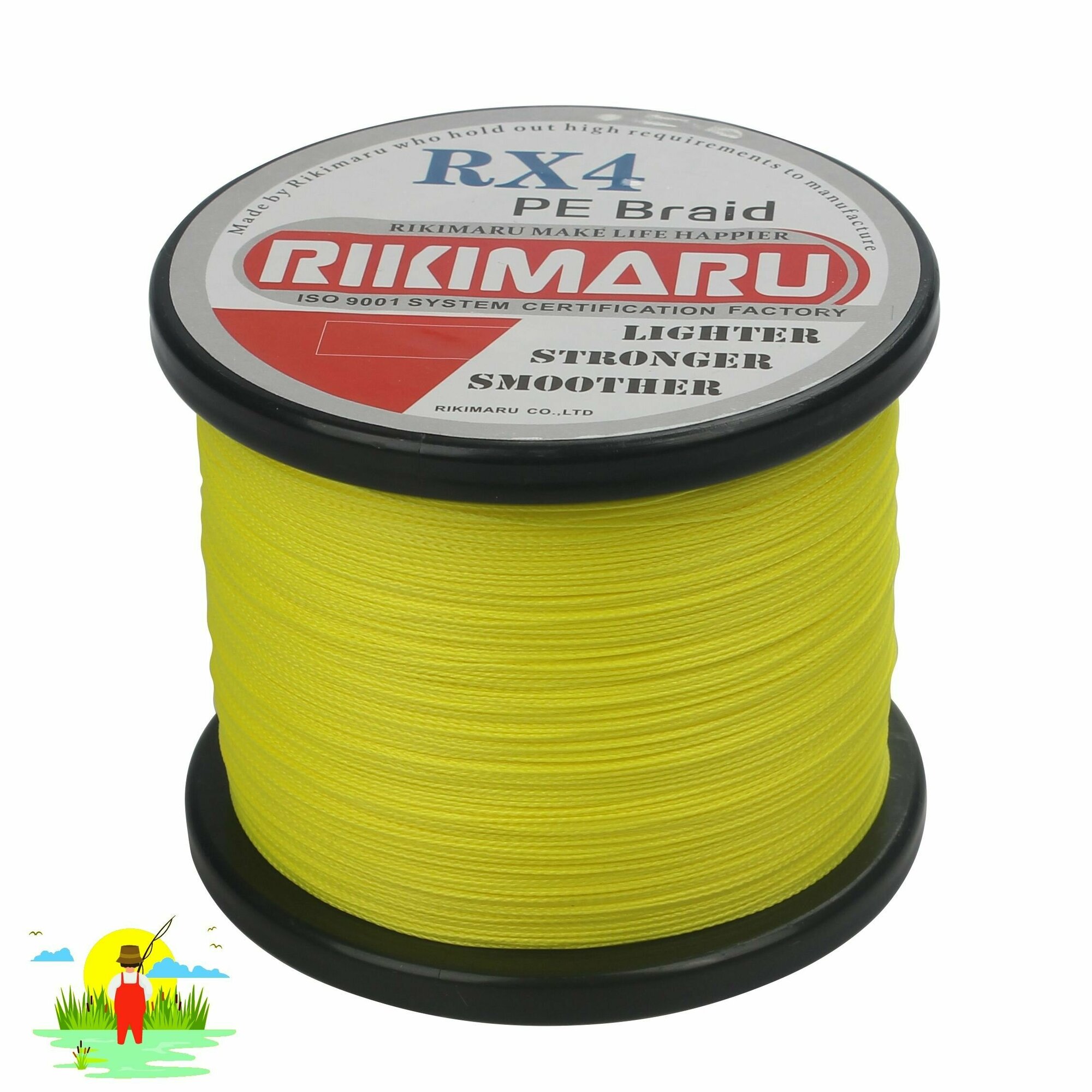 Плетеный шнур RIKIMARU RX4 PEx4 / 0.20мм, 12.3кг, Flou Yellow, 500м, / Леска плетенка для рыбалки