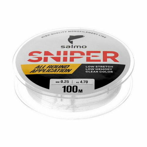 фото Леска монофильная salмo sniper clear, диаметр, 0.25 мм, тест 4.7 кг, 100 м, прозрачная salmo