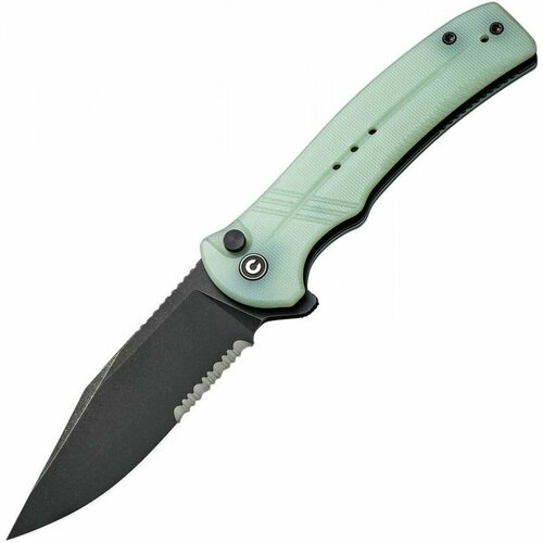 фото Нож складной civivi c20038e-3 cogent, black stonewashed 14c28n part serrated blade, natural g10 handle