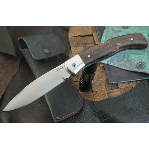 фото Брутальный складной нож сковородихин якутский, сталь х12мф, рукоять тонированная карельская береза ножевая мастерская сковородихина