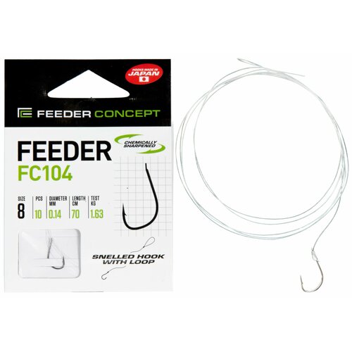 фото Крючки с поводком fc feeder сер. fc104 70см, разм.008, 0,14мм 10шт. feeder concept