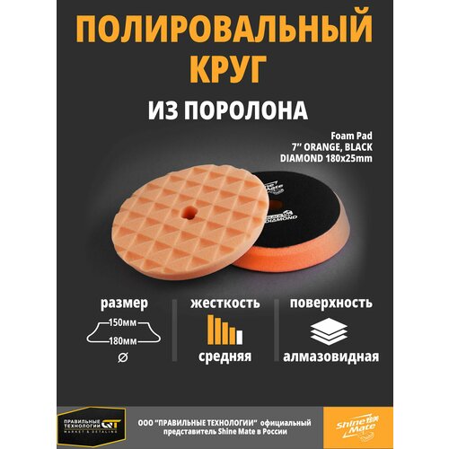 Полировальный круг антиголограммный Shine Mate orange 180/150x25mm T40