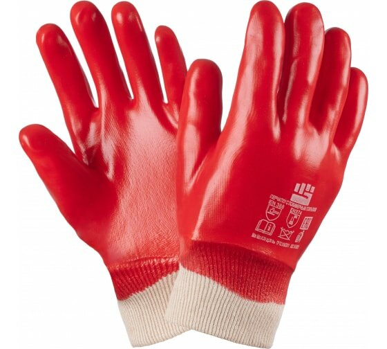 Перчатки МБС (маслобензостойкие) с ПВХ покрытием с манжетой-резинкой, красные