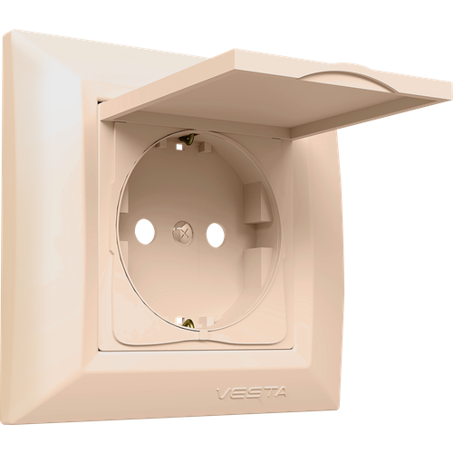 Розетка Vesta-Electric Roma кремовый одинарная с заземлением с крышкой