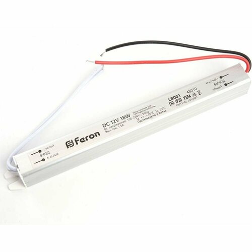 FERON Трансформатор электронный для светодиодной ленты 18W 12V (ультратонкий драйвер), LB001 48010