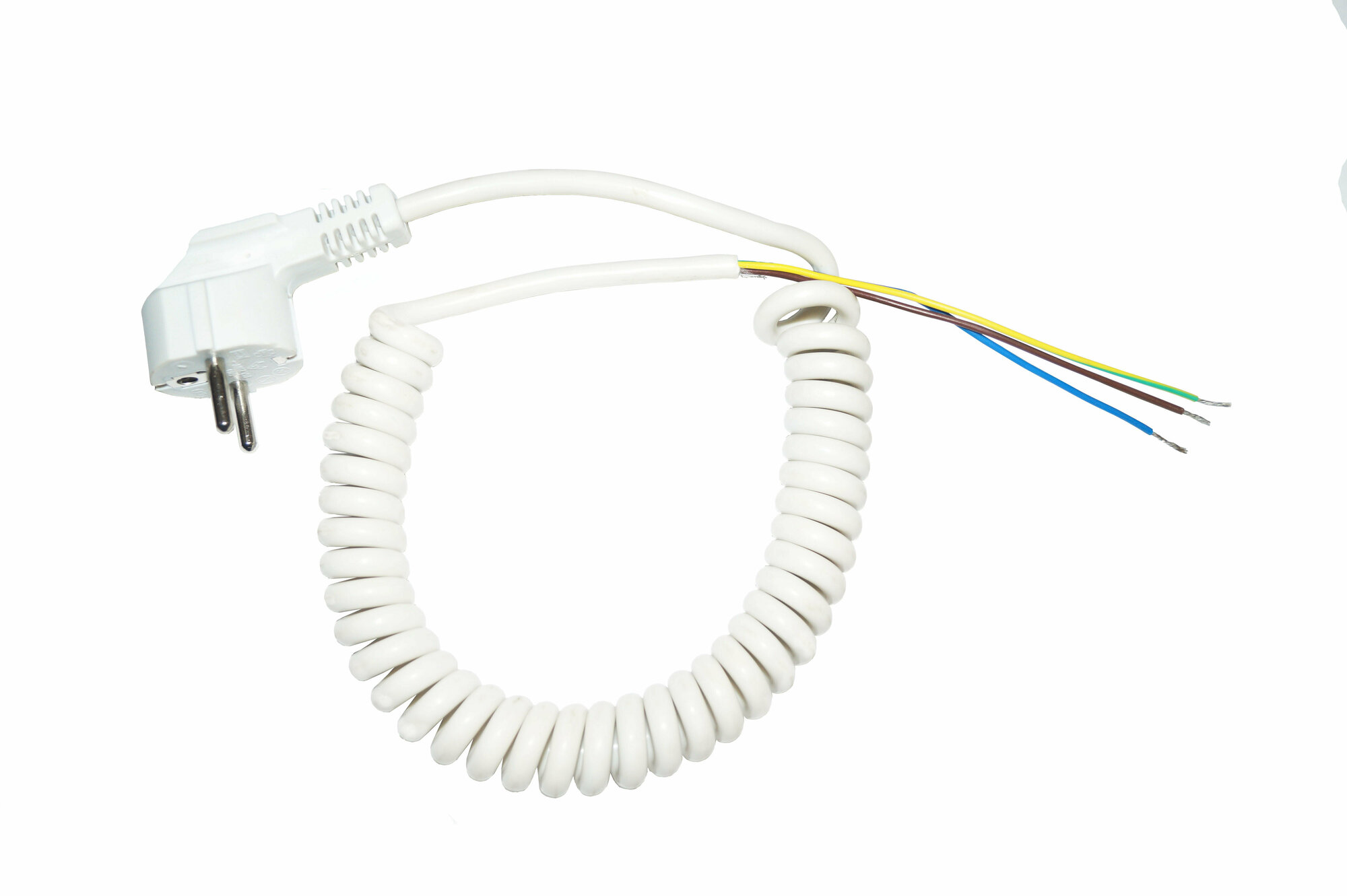 Спиральный кабель полиуретановый с евровилкой 3х0,75 для полотенцесушителей и других стационарно устанавливаемых бытовых приборов