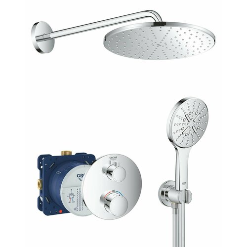 Душевая система с тропическим душем и термостатом Grohe Grohtherm Rainshower SmartActive 310, хром гигиенический душ grohe baucurve с гибким металличесикм шлангом встраиваемая часть в комплекте хром