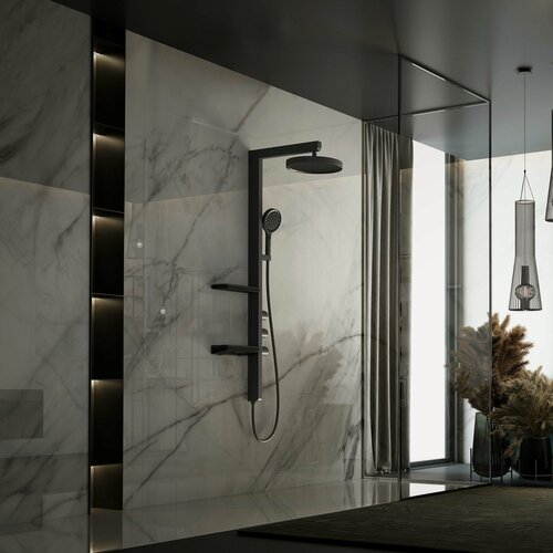 Изображение товара Душевая стойка Vincea Инспаер (Inspire) VSFS-3I11MB с изливом, 30см верх душ, черный