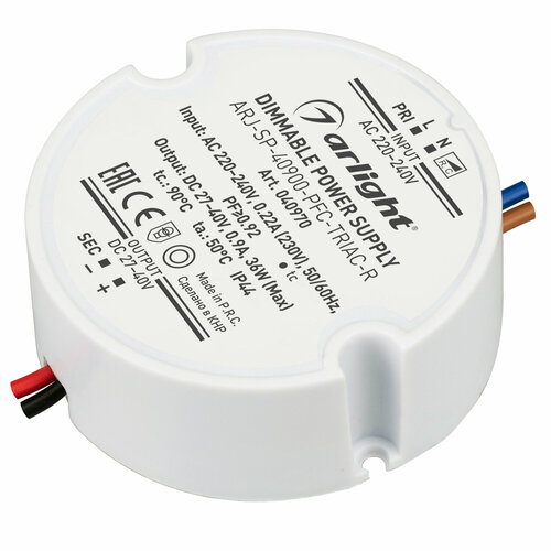 Arlight Блок питания ARJ-SP-40900-PFC-TRIAC-R (36W, 27-40V, 900mA) (Arlight, IP44 Пластик, 5 лет)