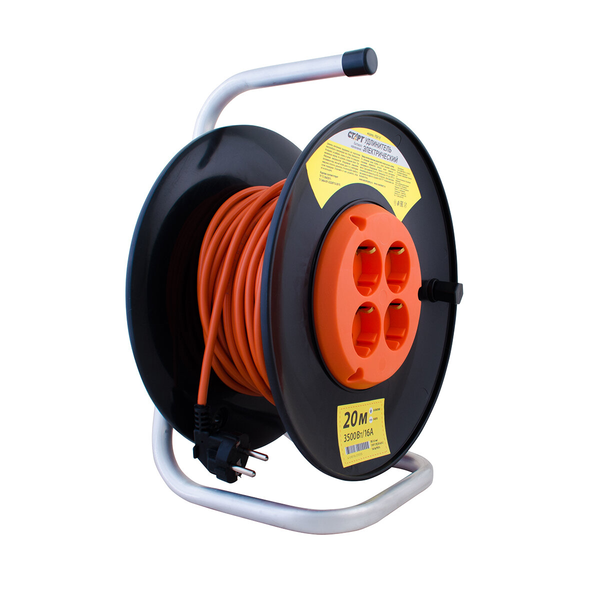 фото Удлинитель на катушке Старт SK 4х20-Z 16А Ор/РБК16, 4 розетки, с заземлением, 3 x 1 мм², 20 м
