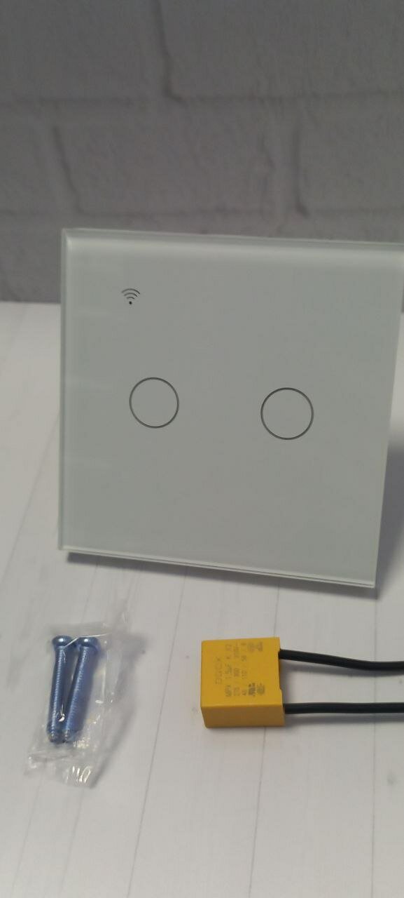 Умный сенсорный Wi-Fi выключатель Tuya с Алисой (две клавиши, белый цвет)